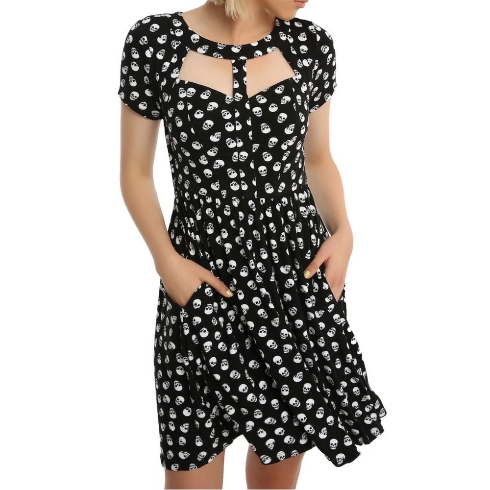Hot Topic Black & White Skull Cutout Mesh Dress